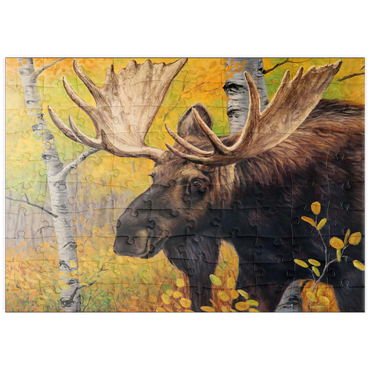 Darstellung des Puzzle Motivs puzzleplate Majestic Bull Moose in Autumn Forest 100 Puzzle