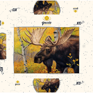 Darstellung des Puzzle Motivs Majestic Bull Moose in Autumn Forest 100 Puzzle Schachtel 3D Modell