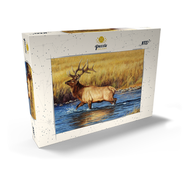Darstellung des Puzzle Motivs Bull Elk Crossing River in Autumn 1000 Puzzle Schachtel Ansicht2