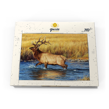 Darstellung des Puzzle Motivs Bull Elk Crossing River in Autumn 200 Puzzle Schachtel Ansicht3