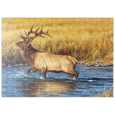 Darstellung des Puzzle Motivs puzzleplate Bull Elk Crossing River in Autumn 200 Puzzle
