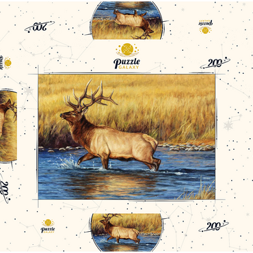 Darstellung des Puzzle Motivs Bull Elk Crossing River in Autumn 200 Puzzle Schachtel 3D Modell