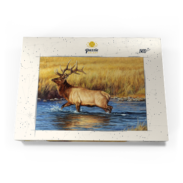 Darstellung des Puzzle Motivs Bull Elk Crossing River in Autumn 500 Puzzle Schachtel Ansicht3