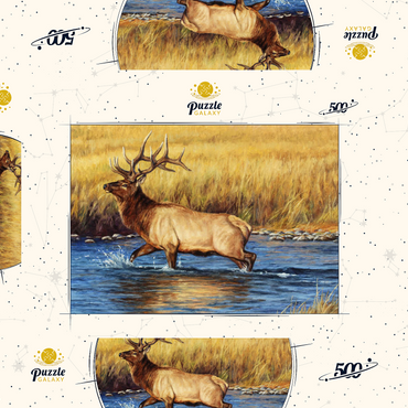 Darstellung des Puzzle Motivs Bull Elk Crossing River in Autumn 500 Puzzle Schachtel 3D Modell