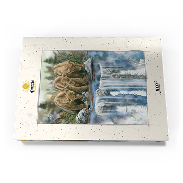 Darstellung des Puzzle Motivs Three Grizzly Cubs by a Waterfall 1000 Puzzle Schachtel Ansicht3
