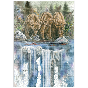 Darstellung des Puzzle Motivs puzzleplate Three Grizzly Cubs by a Waterfall 1000 Puzzle