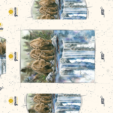 Darstellung des Puzzle Motivs Three Grizzly Cubs by a Waterfall 1000 Puzzle Schachtel 3D Modell