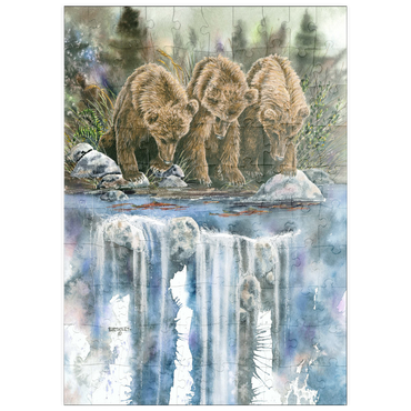 Darstellung des Puzzle Motivs puzzleplate Three Grizzly Cubs by a Waterfall 100 Puzzle