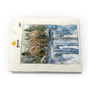 Darstellung des Puzzle Motivs Three Grizzly Cubs by a Waterfall 200 Puzzle Schachtel Ansicht3