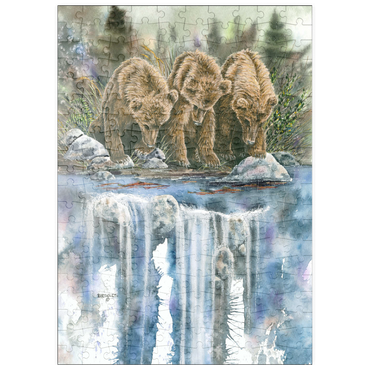 Darstellung des Puzzle Motivs puzzleplate Three Grizzly Cubs by a Waterfall 200 Puzzle