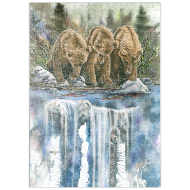 Darstellung des Puzzle Motivs puzzleplate Three Grizzly Cubs by a Waterfall 500 Puzzle