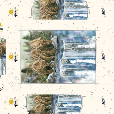 Darstellung des Puzzle Motivs Three Grizzly Cubs by a Waterfall 500 Puzzle Schachtel 3D Modell
