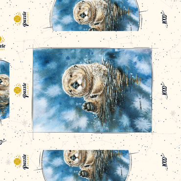 Darstellung des Puzzle Motivs Charming Sea Otter in Watercolor Art 1000 Puzzle Schachtel 3D Modell