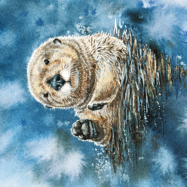 Darstellung des Puzzle Motivs Charming Sea Otter in Watercolor Art 100 Puzzle 3D Modell