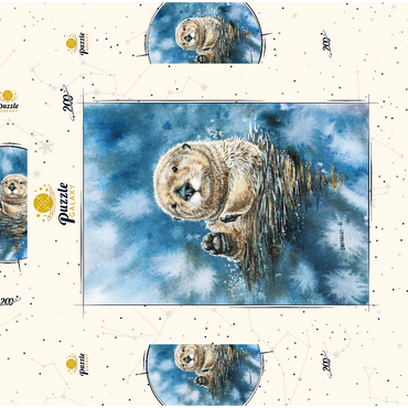 Darstellung des Puzzle Motivs Charming Sea Otter in Watercolor Art 200 Puzzle Schachtel 3D Modell