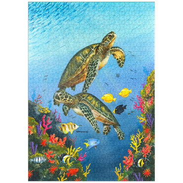 Darstellung des Puzzle Motivs puzzleplate Vibrant Sea Turtles in Coral Reef Watercolor 1000 Puzzle