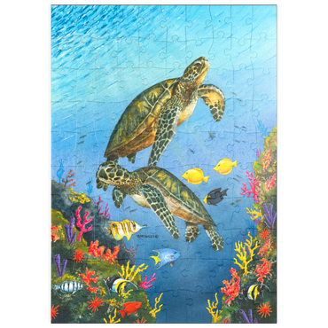 Darstellung des Puzzle Motivs puzzleplate Vibrant Sea Turtles in Coral Reef Watercolor 100 Puzzle
