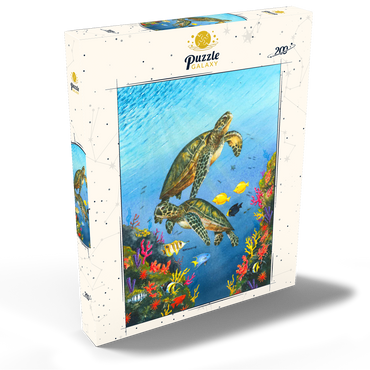 Darstellung des Puzzle Motivs Vibrant Sea Turtles in Coral Reef Watercolor 200 Puzzle Schachtel Ansicht2