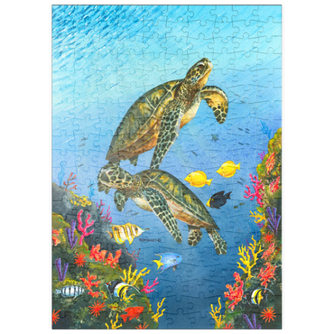 Darstellung des Puzzle Motivs puzzleplate Vibrant Sea Turtles in Coral Reef Watercolor 200 Puzzle