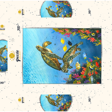 Darstellung des Puzzle Motivs Vibrant Sea Turtles in Coral Reef Watercolor 200 Puzzle Schachtel 3D Modell