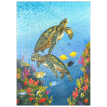 Darstellung des Puzzle Motivs puzzleplate Vibrant Sea Turtles in Coral Reef Watercolor 500 Puzzle