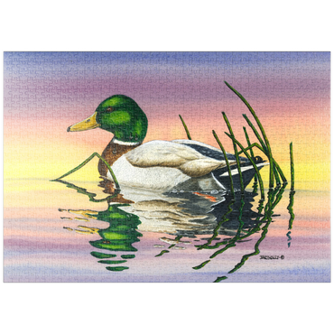 Darstellung des Puzzle Motivs puzzleplate Mallard Duck at Sunset Reflection 1000 Puzzle