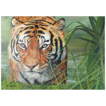 Darstellung des Puzzle Motivs puzzleplate Tiger Stalking Through Lush Wetlands 1000 Puzzle