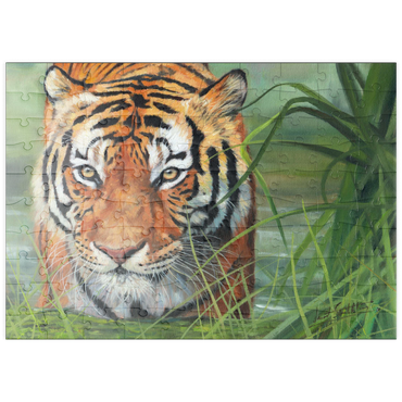 Darstellung des Puzzle Motivs puzzleplate Tiger Stalking Through Lush Wetlands 100 Puzzle