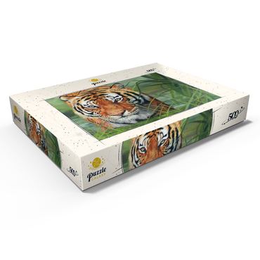 Darstellung des Puzzle Motivs Tiger Stalking Through Lush Wetlands 500 Puzzle Schachtel Ansicht1