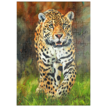 Darstellung des Puzzle Motivs puzzleplate Leopard Stepping Through Lush Grass 100 Puzzle