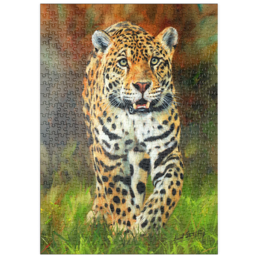 Darstellung des Puzzle Motivs puzzleplate Leopard Stepping Through Lush Grass 500 Puzzle