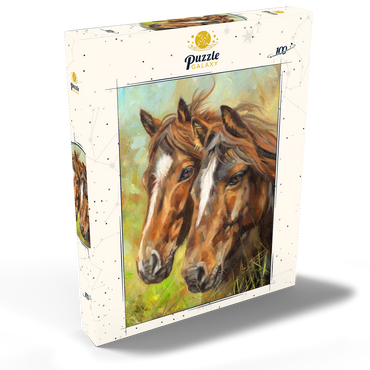 Darstellung des Puzzle Motivs Close-Up of Two Horses in Pasture 100 Puzzle Schachtel Ansicht2