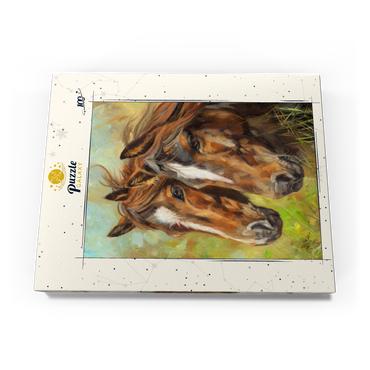 Darstellung des Puzzle Motivs Close-Up of Two Horses in Pasture 100 Puzzle Schachtel Ansicht3