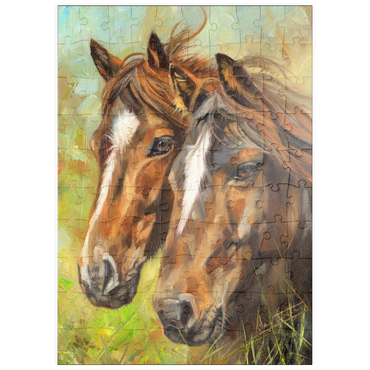 Darstellung des Puzzle Motivs puzzleplate Close-Up of Two Horses in Pasture 100 Puzzle