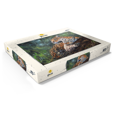Darstellung des Puzzle Motivs Leopard Resting on Forest Log 100 Puzzle Schachtel Ansicht1