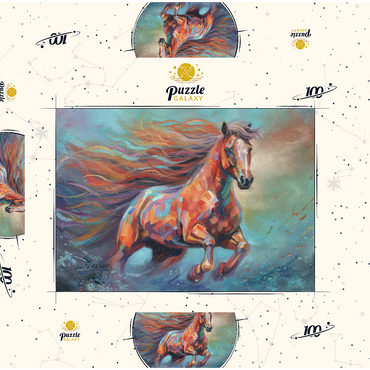 Darstellung des Puzzle Motivs Vibrant Running Horse in Abstract Art 100 Puzzle Schachtel 3D Modell