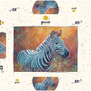 Darstellung des Puzzle Motivs Vibrant Zebra Portrait in Abstract Art 100 Puzzle Schachtel 3D Modell