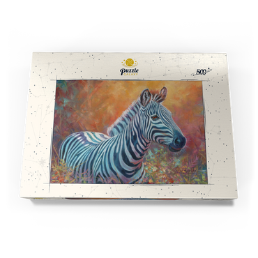 Darstellung des Puzzle Motivs Vibrant Zebra Portrait in Abstract Art 500 Puzzle Schachtel Ansicht3