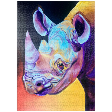 Darstellung des Puzzle Motivs puzzleplate Vibrant Rhino Portrait in Abstract Art 1000 Puzzle