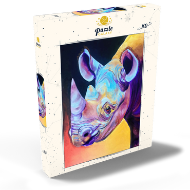 Darstellung des Puzzle Motivs Vibrant Rhino Portrait in Abstract Art 100 Puzzle Schachtel Ansicht2