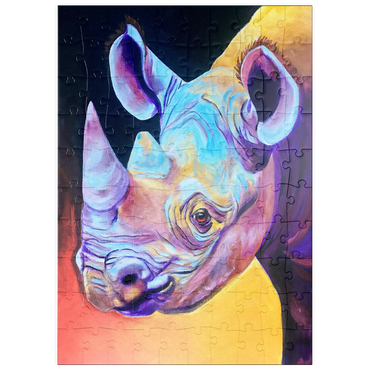 Darstellung des Puzzle Motivs puzzleplate Vibrant Rhino Portrait in Abstract Art 100 Puzzle