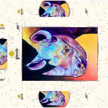Darstellung des Puzzle Motivs Vibrant Rhino Portrait in Abstract Art 100 Puzzle Schachtel 3D Modell