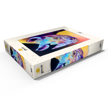 Darstellung des Puzzle Motivs Vibrant Rhino Portrait in Abstract Art 500 Puzzle Schachtel Ansicht1
