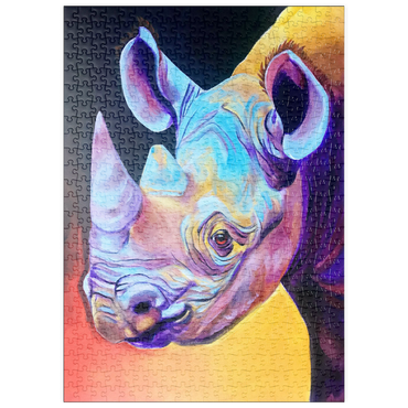 Darstellung des Puzzle Motivs puzzleplate Vibrant Rhino Portrait in Abstract Art 500 Puzzle