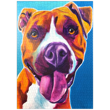 Darstellung des Puzzle Motivs puzzleplate Colorful Portrait of Smiling Pit Bull 1000 Puzzle