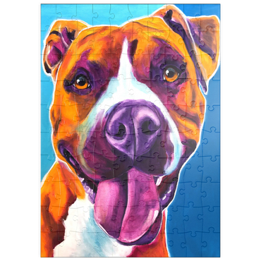 Darstellung des Puzzle Motivs puzzleplate Colorful Portrait of Smiling Pit Bull 100 Puzzle