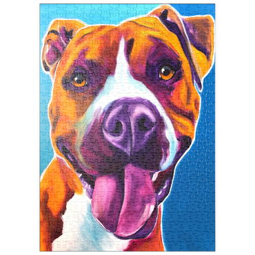 Darstellung des Puzzle Motivs puzzleplate Colorful Portrait of Smiling Pit Bull 500 Puzzle