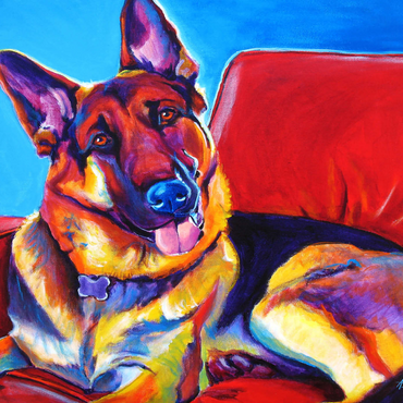 Darstellung des Puzzle Motivs Colorful German Shepherd on Red Chair 1000 Puzzle 3D Modell