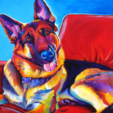 Darstellung des Puzzle Motivs Colorful German Shepherd on Red Chair 100 Puzzle 3D Modell