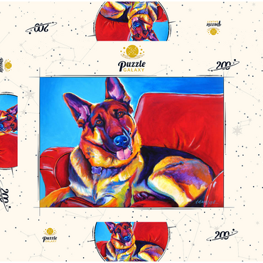 Darstellung des Puzzle Motivs Colorful German Shepherd on Red Chair 200 Puzzle Schachtel 3D Modell